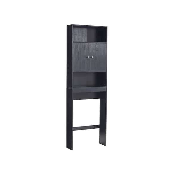 FORCLOVER 9.05 in. W x 62 in. H x 23.62 in. D Black MDF Over-the-Toilet Storage with Top Cabinet