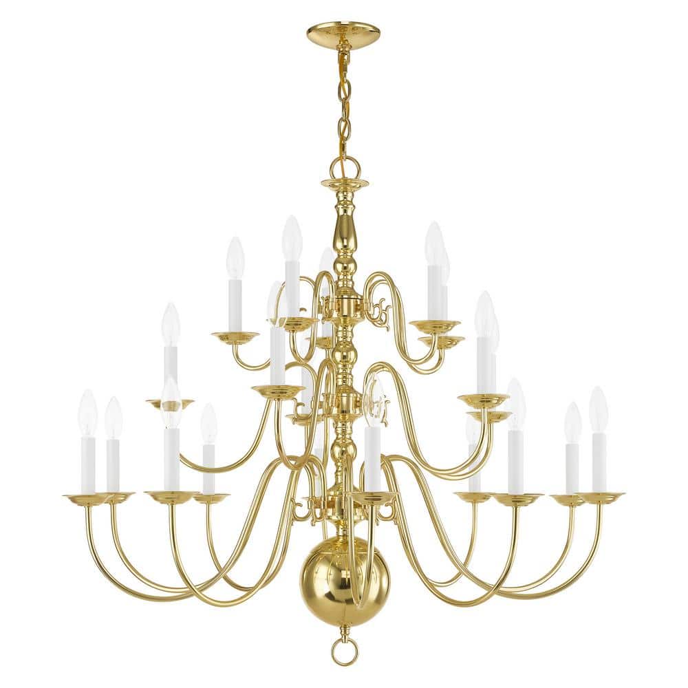 Williamsburgh 20-Light Polished Brass Colonial Chandelier