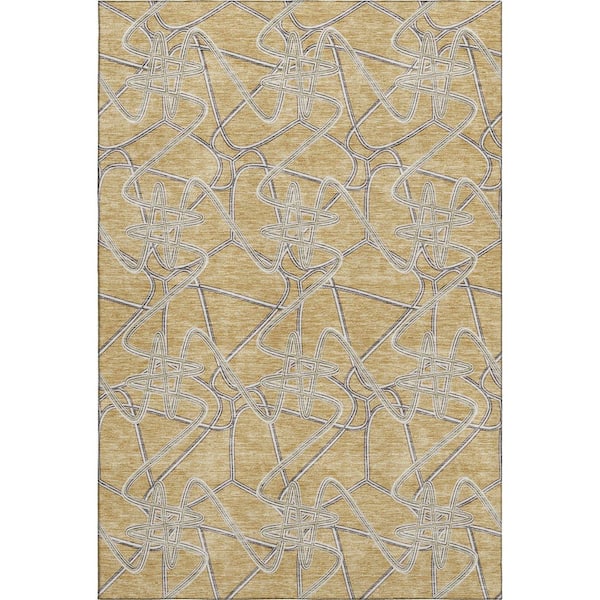 Addison Rugs Mayfield Premium Machine Washable Abstract AMF947 Gold 9 ft. x 12 ft. Area Rug