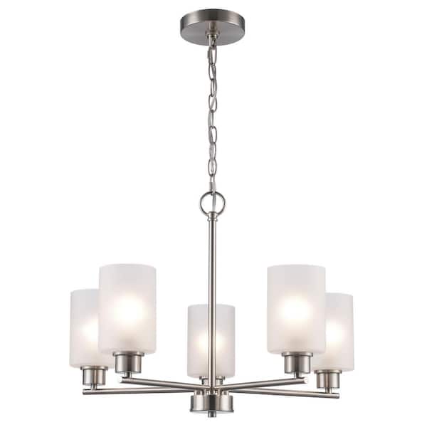 5-Light Brushed Nickel Chandelier Light Fixture with Frosted Glass Shades