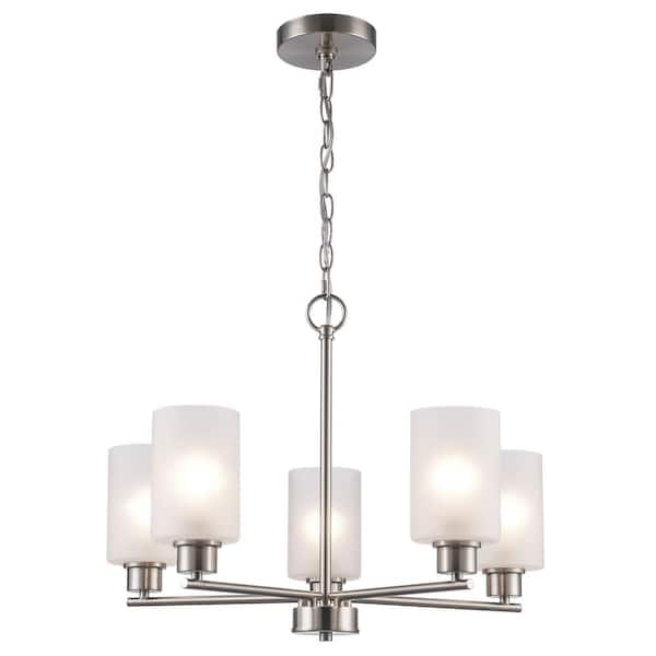 Hampton Bay Cawthon 5-Light Brushed Nickel Chandelier Light Fixture with Frosted Glass Shades