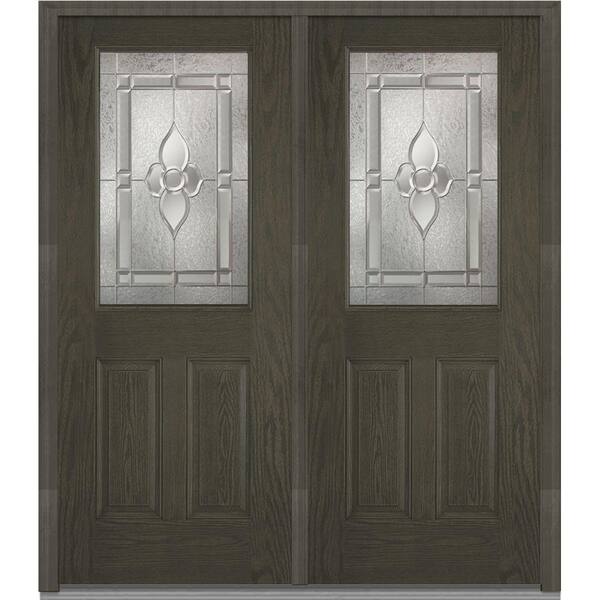 MMI Door 72 in. x 80 in. Master Nouveau Right-Hand Inswing 1/2-Lite Decorative 2-Panel Stained Fiberglass Oak Prehung Front Door