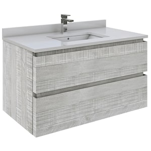 Formosa 36 in. W x 20 in. D x 20 in. H Bath Vanity in Ash with Vanity Top in White with 1 White Sink