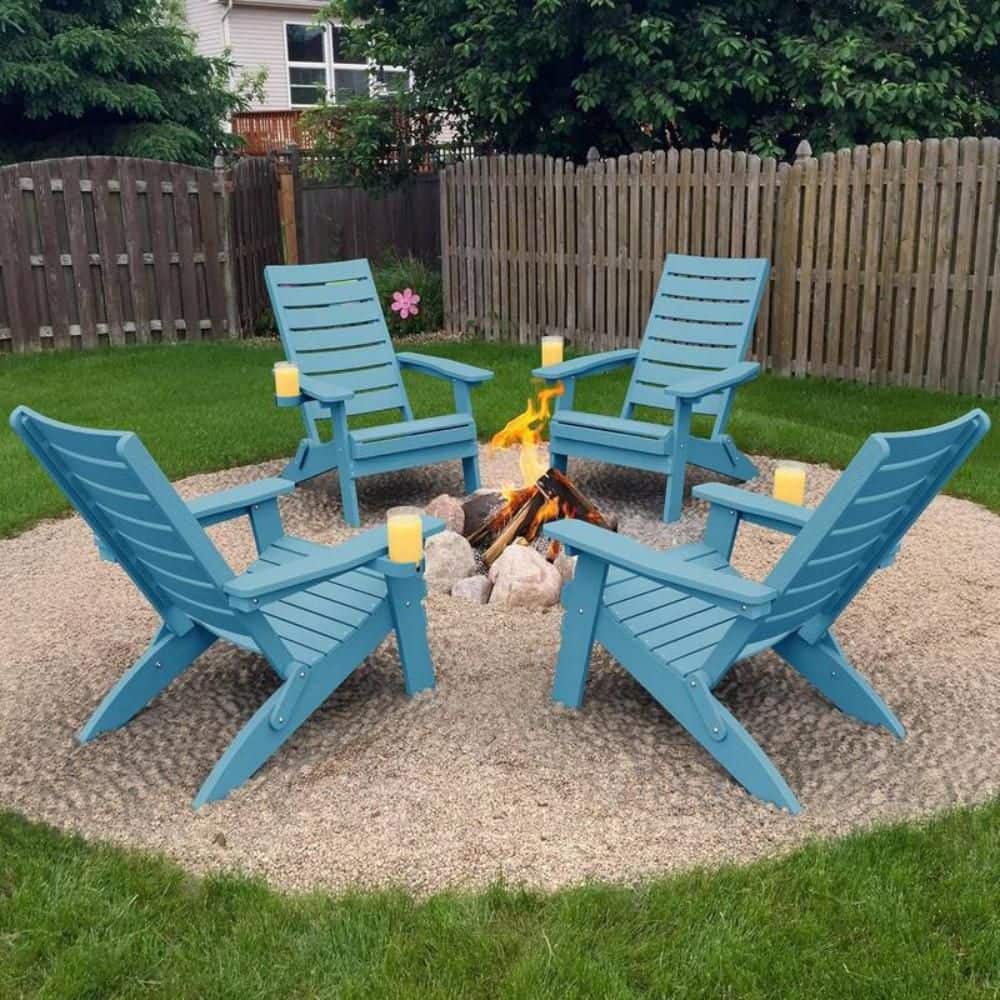 Mximu All-Weather HIPS Blue Folding Plastic Patio Adirondack Chair