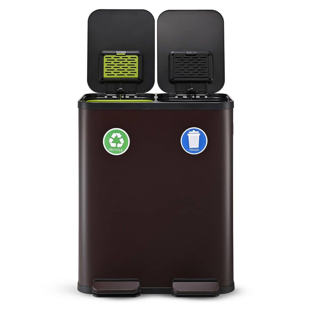 16 Gallon Dual Compartment Step-On Kitchen Trash Can with Slow-Close Lids, Brown price history on PriceWatchPro