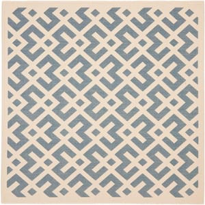 Courtyard Blue/Bone 5 ft. x 5 ft. Square Geometric Indoor/Outdoor Patio  Area Rug