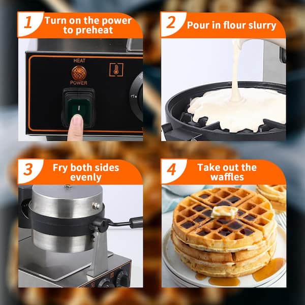 Garvee 1100-Watt Single Round Waffle Stainless Steel