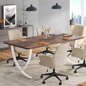 Halseey 63 in. Rectangular Brown Wood Computer Desk with White Metal Legs, Modern Study Writing Table Conference Table