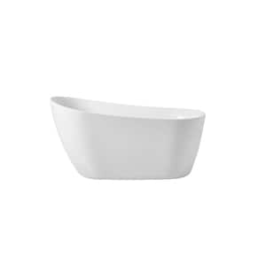 Timeless Home 54 in. L x 27.6 in. W x 26.8 in. H Oval Acrylic Flatbottom Non-Whirlpool Bathtub in Glossy White