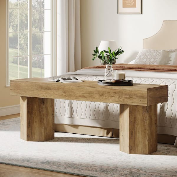 Brown Bedroom Bench Dining Table Bench with Hexagonal Legs 41.34 in.
