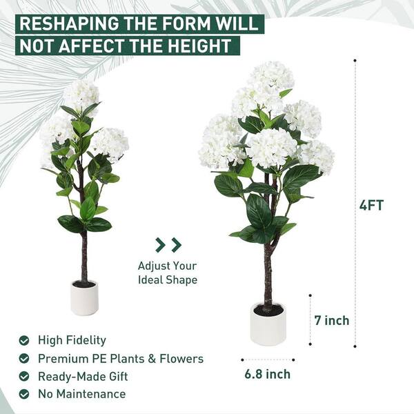 4 ft. Large Faux Hydrangea Plant in White Planter, Home and Garden