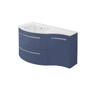 Ameno 43 in. W x 20 in. D x 20.5 in. H Floating Bath Vanity with Right Cabinet in Blue Distante with White Tekorlux Top