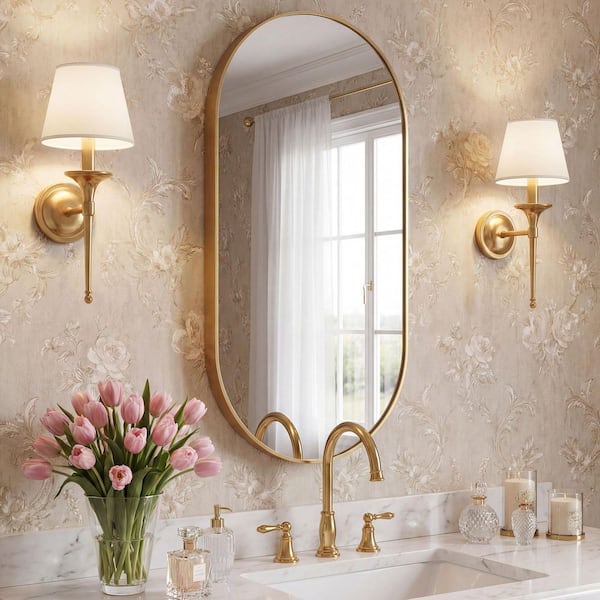 19.7 in. W x 39.4 in. H Oval Gold Decorative Aluminum Alloy Framed Wall Mirror
