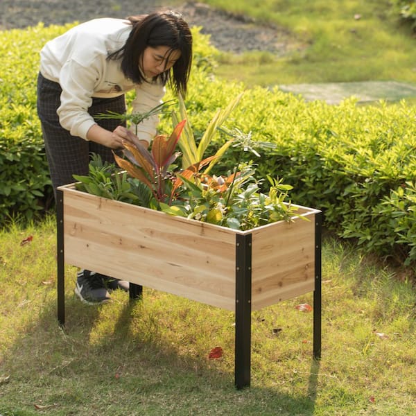 Gardenised Elevated Natural Wood Rectangular Outdoor Raised Bed Box Solid with Legs QI004075 The Depot