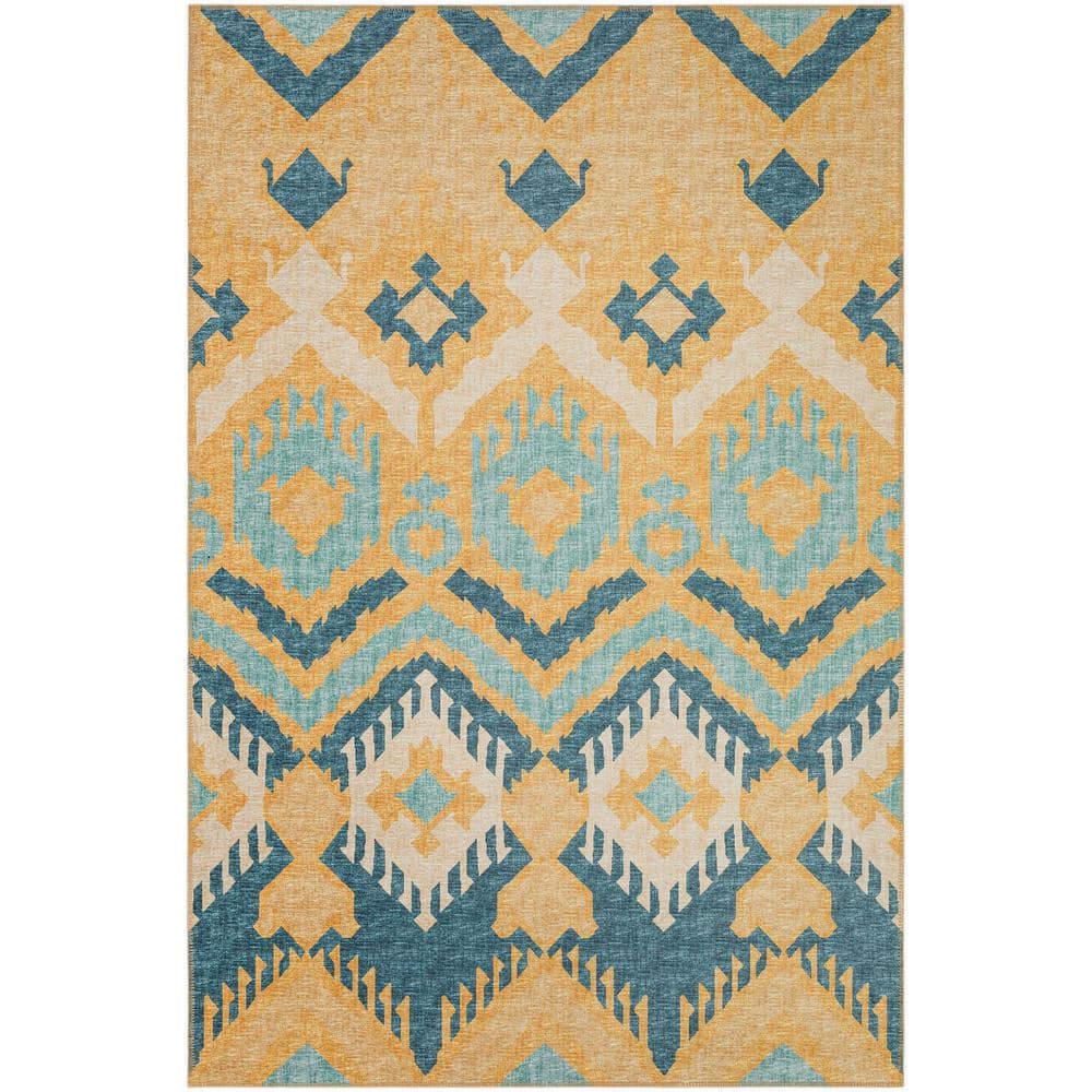Yuma Yellow 10 ft. x 14 ft. Geometric Indoor/Outdoor Washable Area Rug