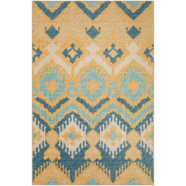 Yuma Yellow 8 ft. x 10 ft. Geometric Indoor/Outdoor Washable Area Rug