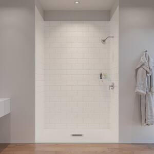 60 in. L x 32 in. W x 1.125 in. H Solid Composite Stone Shower Pan Base with Center Drain in White Slate