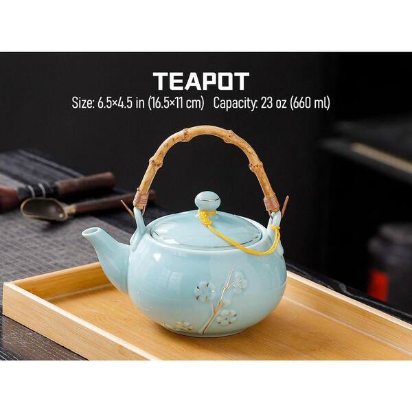 JFVKAF Tea Set with 1 Teapot 6 Tea Cups 1 Tray 1 Stainless Infuser
