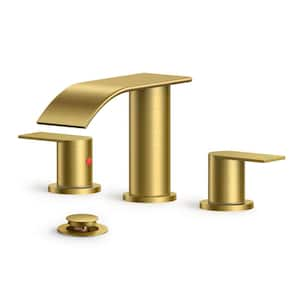 8 in. Widespread Double Handle Bathroom Faucet with Pop-Up Drain in Gold