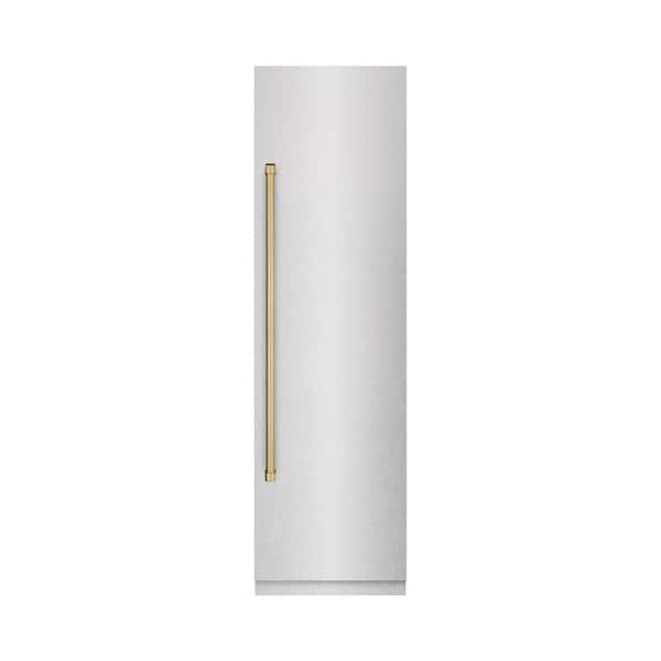 Autograph Edition 24 in. Satin Steel Column Refrigerator with Graphite Gray Interior and Champagne Bronze Accents