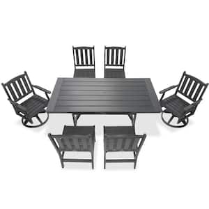 Tuscany Gray 7-Piece HDPE Plastic Swivel Rectangle Outdoor Dining Set