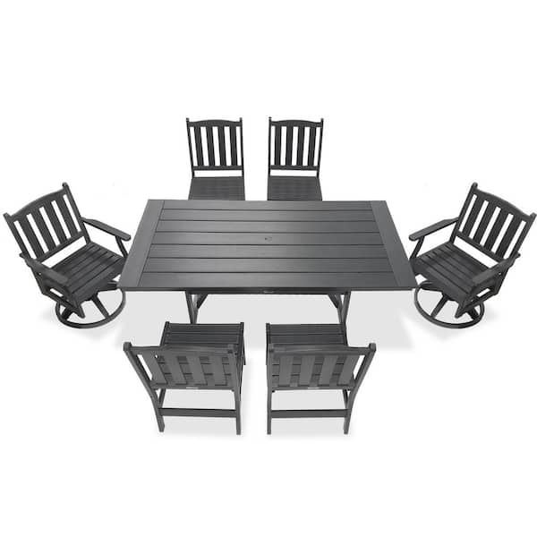 LuXeo Tuscany Gray 7-Piece HDPE Plastic Swivel Rectangle Outdoor Dining Set