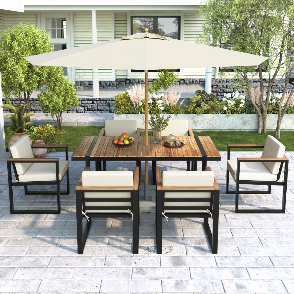7-Piece Outdoor Dining Set with Removable Cushions, Patio Furniture, Beige price history on PriceWatchPro