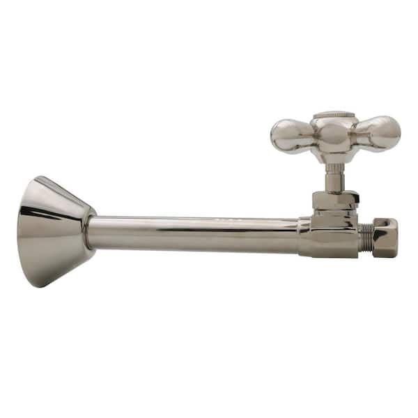 Westbrass 1/2 in. Copper Sweat x 3/8 in. O.D. Compressor Cross Handle Straight Stop, Polished Nickel