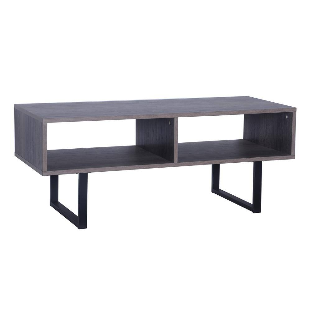 Ashwood and Black Metal Rectangular Coffee Table with Storage