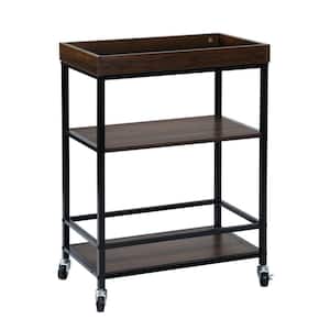 Brown Particle Wood Kitchen Cart with Tray Top and Metal Legs