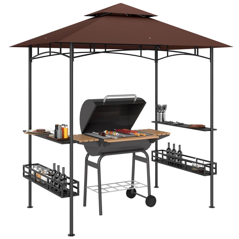 8 ft. x 5 ft. Grill Gazebo, 2-Tier Outdoor BBQ Gazebo with 2 Side Shelves, 
