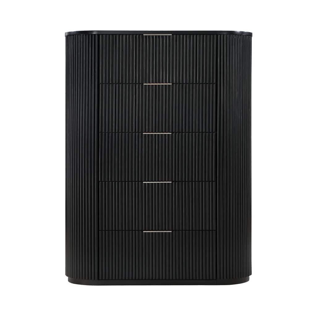 Qetora 36 in. W Black Organic Modern 5-Drawers Chest of Drawers price history on PriceWatchPro