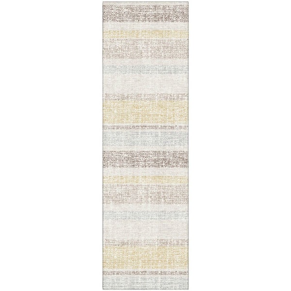 Mayfield Premium Machine Washable Abstract AMF2122 Ivory 2 ft. x 7 ft. Runner Rug