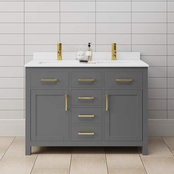 Wyndham Collection Beckett 48 in. W x 22 in. D x 35 in. H Double Sink Bathroom Vanity in Dark Gray with White Cultured Marble Top