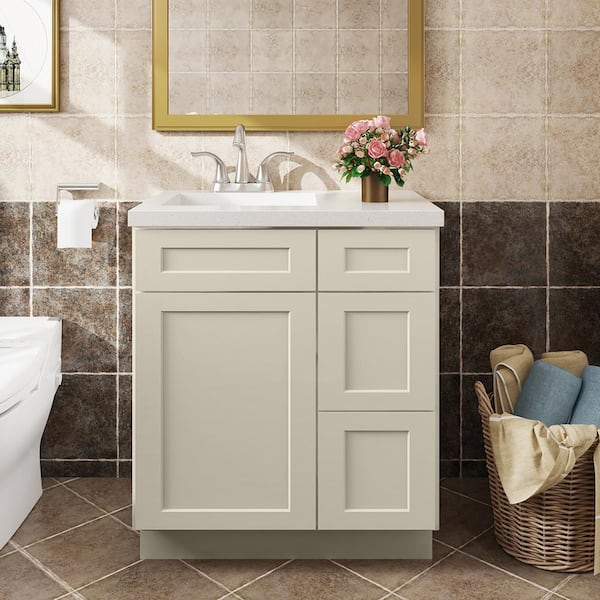 30 in. W x 21 in. D x 34.5 in. H in Antique White Plywood Ready to Assemble Floor Vanity Sink Base Kitchen Cabinet