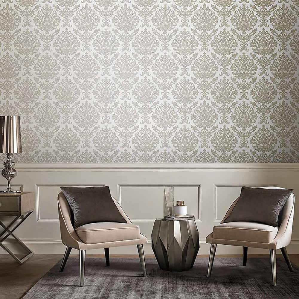 Vieux Cream and Pale Gold Damask Removable Wallpaper Roll