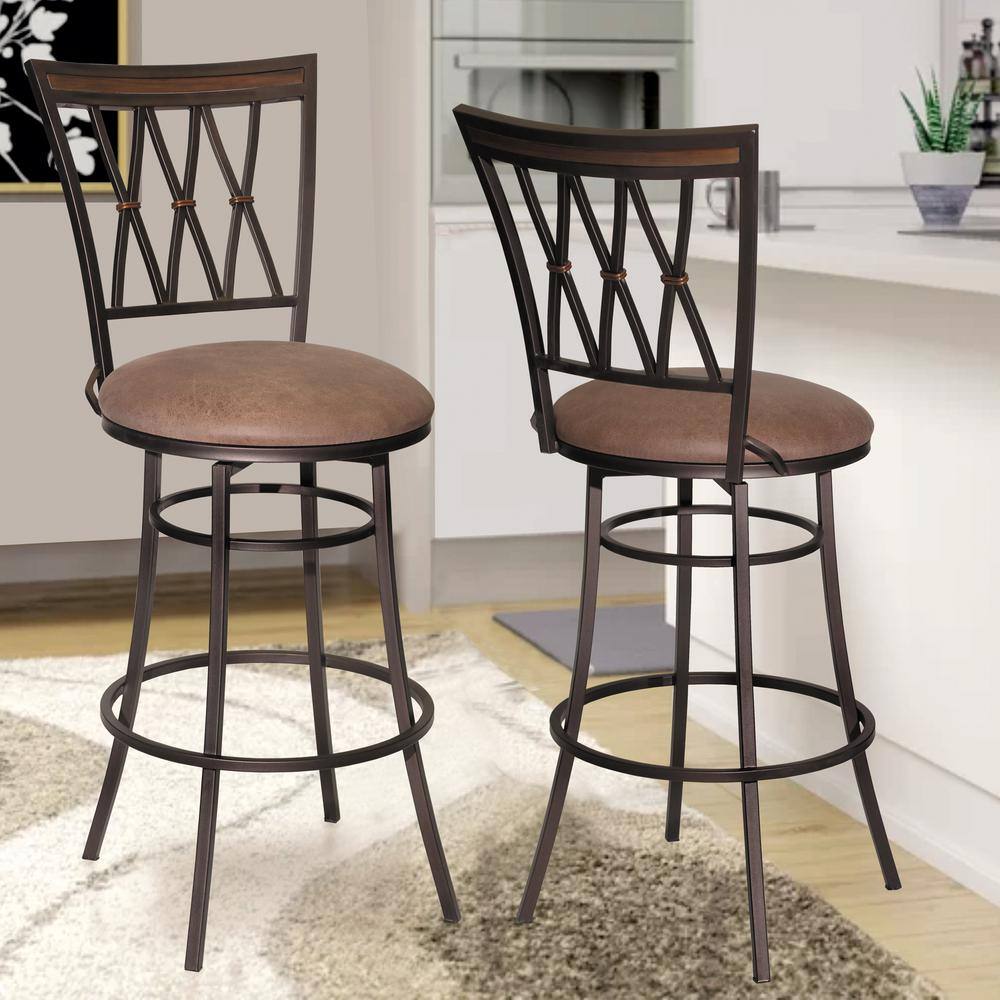 Camel Brown Swivel Metal Barstool with Leather Seat