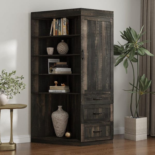 Black 70 in. Accent Storage Cabinet Set with 8 Shelves,Built-in Heavy-Duty Steel Gun Safe with Electronic Locking System