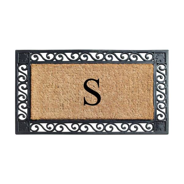 A1 Home Collections A1hc Stylish Leaf Border Black 23 in. x 38 in. Rubber and Coir Large Outdoor Durable Monogrammed G Door Mat