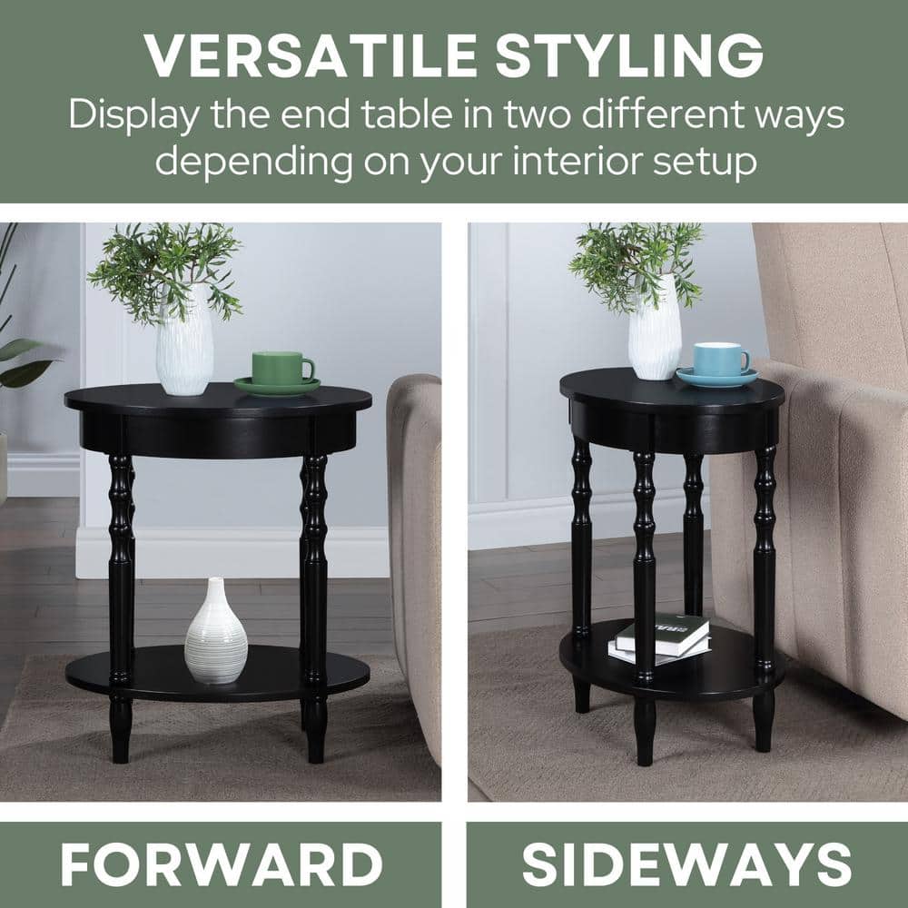 Brandi Black Oval Wood Accent Table with Shelf