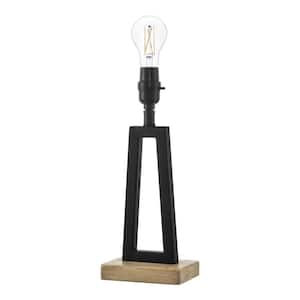 Mix and Match 13.75 in. H Matte Black and Faux Wood Accent Lamp Base