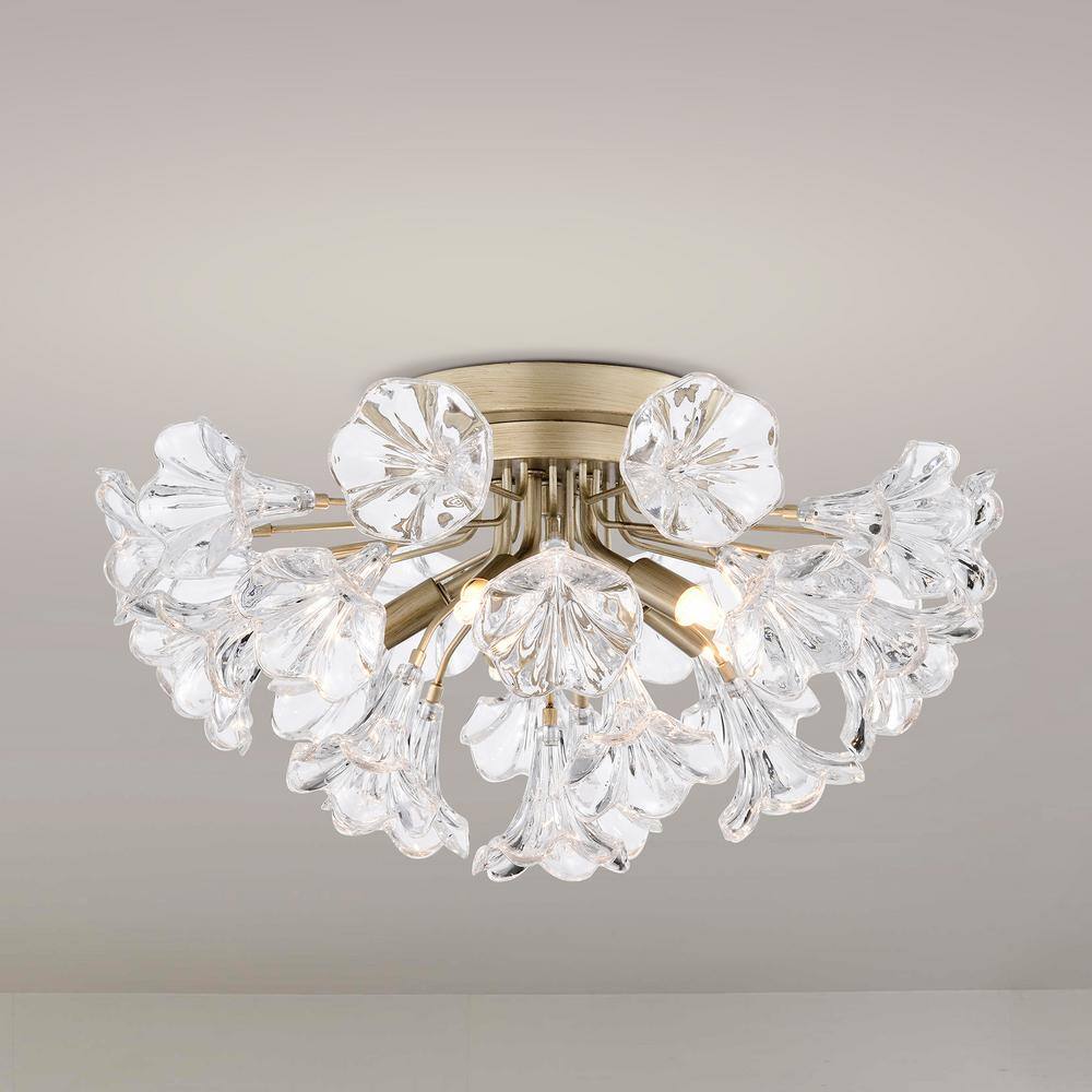 Blanca Brushed Champagne Glass Flower Flush Mount Light