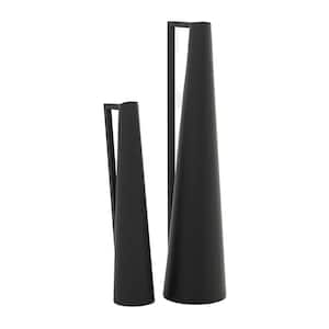 Black Slim Metal Decorative Vase with Handles (Set of 2)