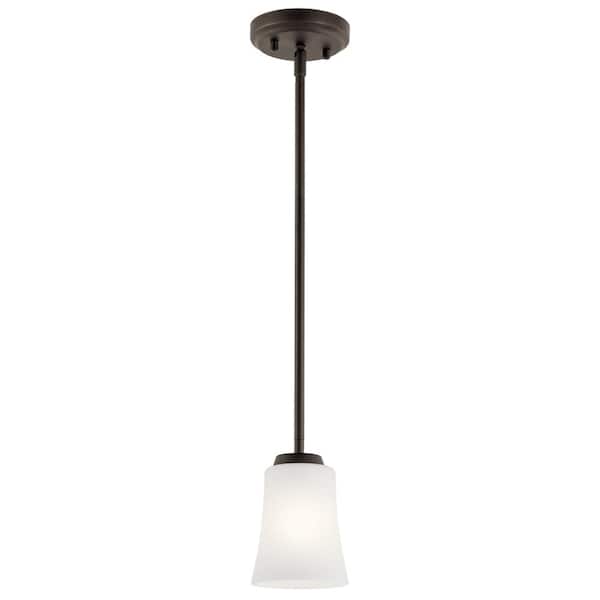 KICHLER Tao 1-Light Olde Bronze Contemporary Shaded Kitchen Mini Pendant Hanging Light with Etched Glass