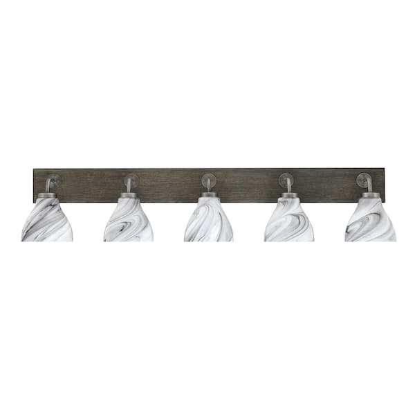 Unbranded Kirby 47 in. 5 Light Graphite and Painted Wood-look Vanity Light with 6.25 in. Onyx Swirl Glass Shades No Bulbs Included