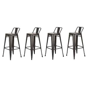 30 in. Black Low Back Metal Bar Chair with Metal Seat Set of 4