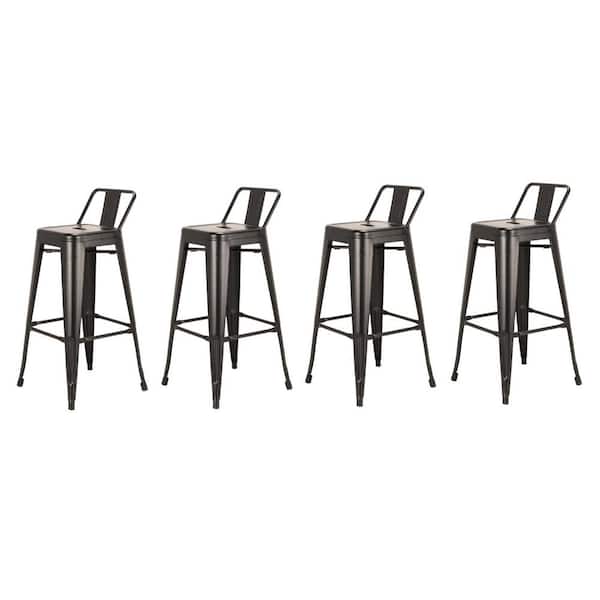 HomeRoots 30 in. Black Low Back Metal Bar Chair with Metal Seat Set of 4