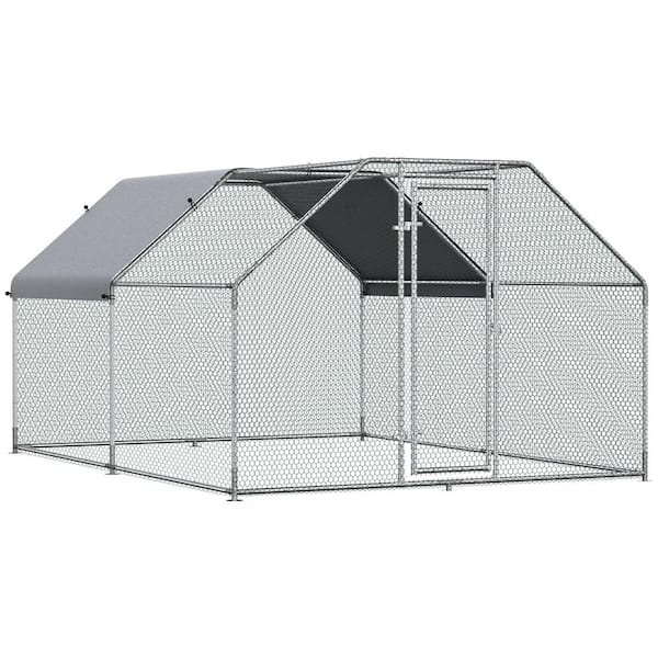 9 ft. L x 12 ft. W x 6.5' H Large Metal Chicken Coop with Waterproof and Anti-UV Cover Flat Shaped Walk-in Poultry Fence