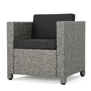Cadence Mixed Black 2-Piece Faux Rattan Outdoor Patio Deep Seating Set with Dark Grey Cushions