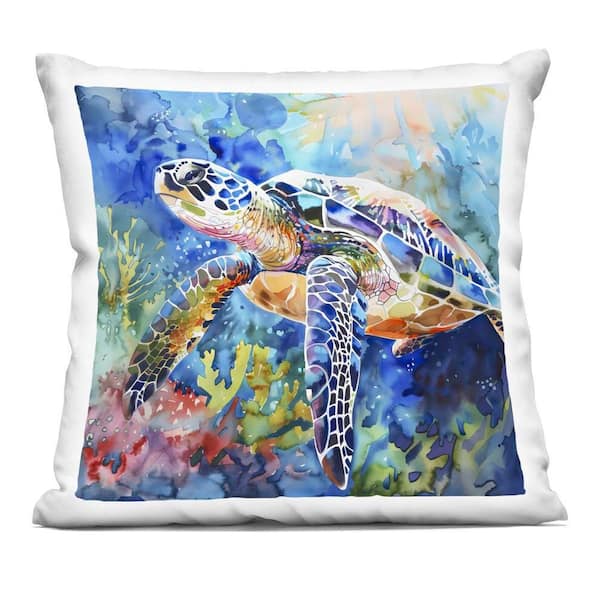 Rainbow Turtle Reef Blue Abstract Zipper Polyester 18 in. X 18 in. Throw Pillow